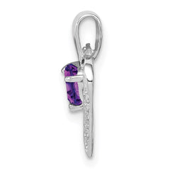 Sterling Silver Rhodium Plated Amethyst and Diamond Heart Pendant QDX412
