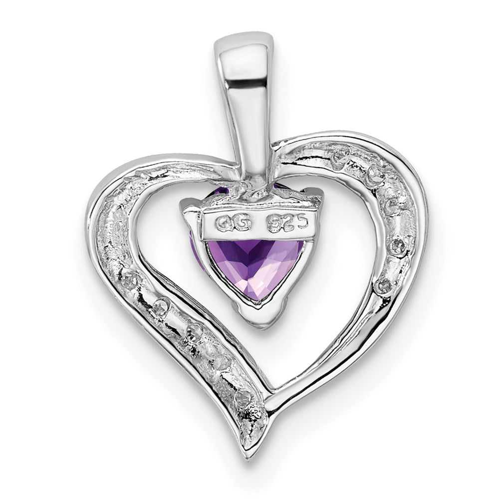 Sterling Silver Rhodium Plated Amethyst and Diamond Heart Pendant QDX412