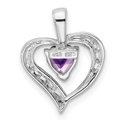 Sterling Silver Rhodium Plated Amethyst and Diamond Heart Pendant QDX412