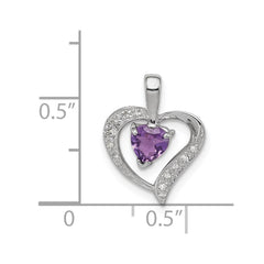 Sterling Silver Rhodium Plated Amethyst and Diamond Heart Pendant QDX412
