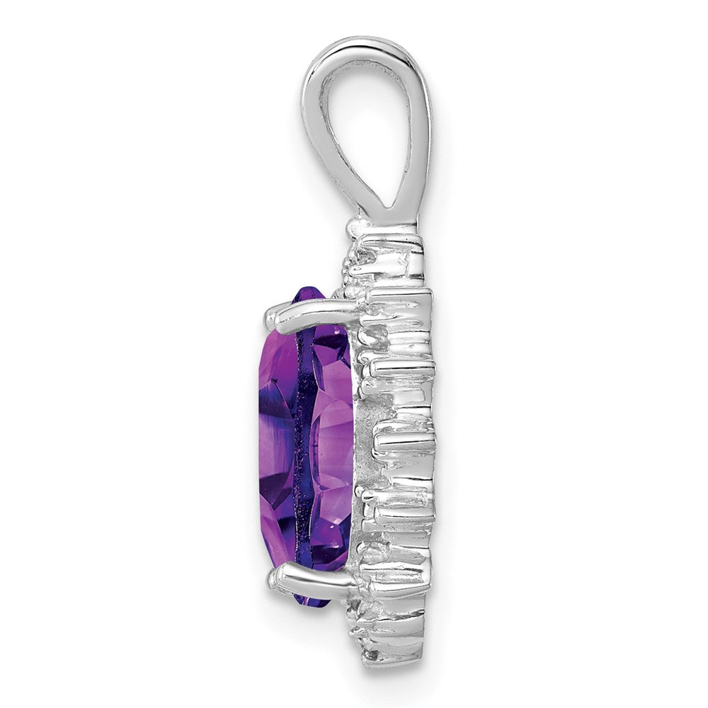 Sterling Silver Rhodium Plated Oval Amethyst and Diamond Pendant QDX413