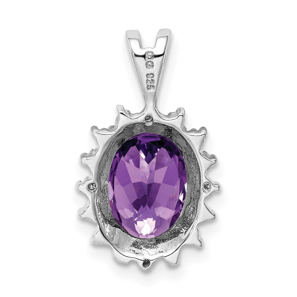 Sterling Silver Rhodium Plated Oval Amethyst and Diamond Pendant QDX413