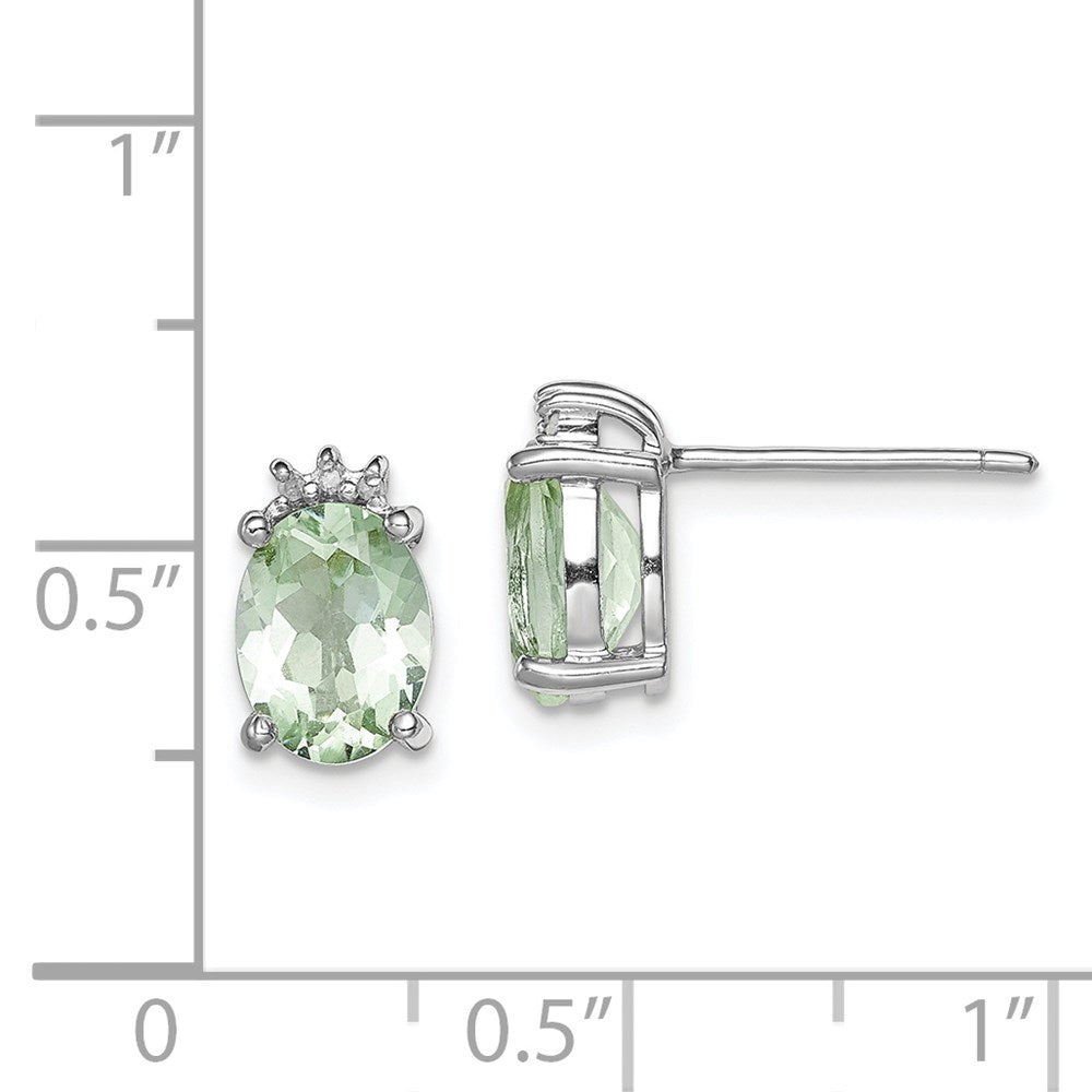 QDX467 Sterling Silver Rhodium-plated Oval Green Quartz and DiamondEarrings