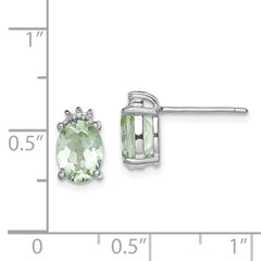 QDX467 Sterling Silver Rhodium-plated Oval Green Quartz and DiamondEarrings