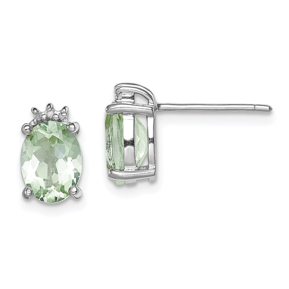 QDX467 Sterling Silver Rhodium-plated Oval Green Quartz and DiamondEarrings