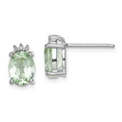 QDX467 Sterling Silver Rhodium-plated Oval Green Quartz and DiamondEarrings