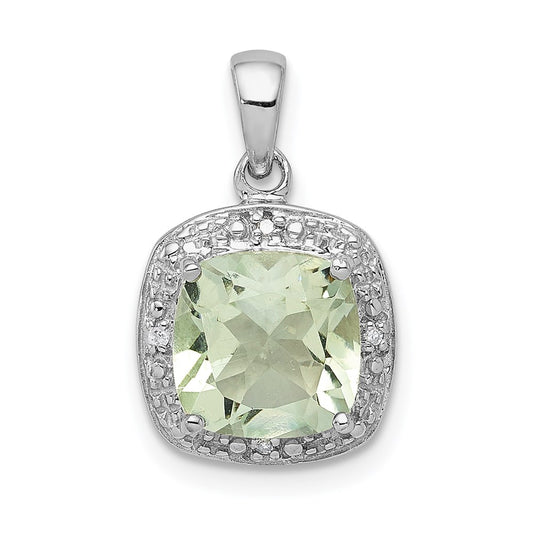 Sterling Silver Rhodium Plated Green Quartz and Diamond Pendant QDX474
