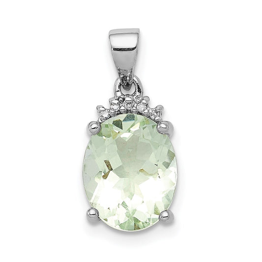 Sterling Silver Rhodium Plated Green Quartz and Diamond Pendant QDX475