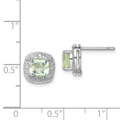 QDX481 Sterling Silver Rhodium Plated Green Quartz and Diamond Earrings