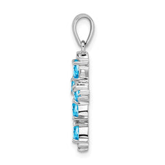 Sterling Silver Rhodium Pear Swiss Blue Topaz Cross Pendant QDX509