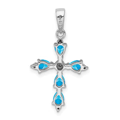 Sterling Silver Rhodium Pear Swiss Blue Topaz Cross Pendant QDX509
