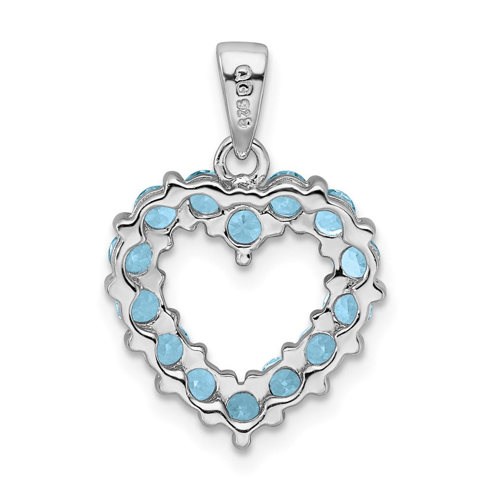 Sterling Silver Rhodium Light Swiss Blue Topaz Heart Pendant QDX515