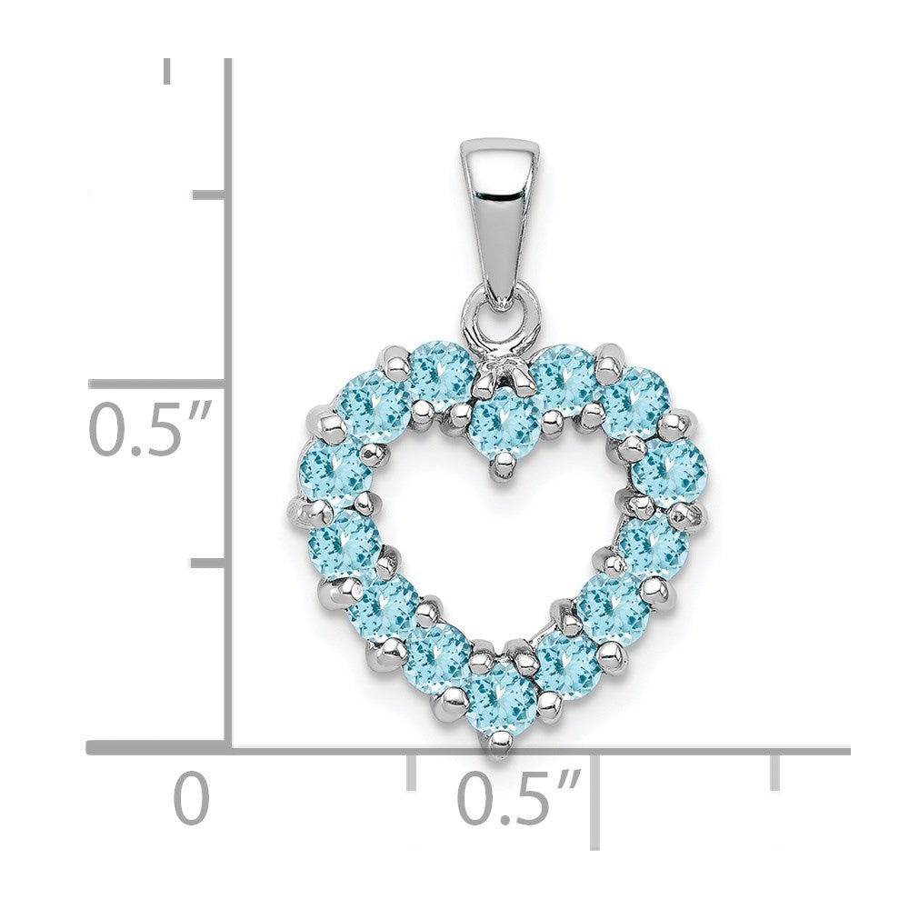 Sterling Silver Rhodium Light Swiss Blue Topaz Heart Pendant QDX515