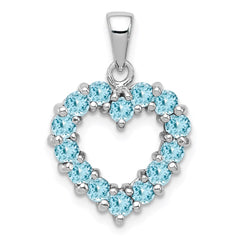Sterling Silver Rhodium Light Swiss Blue Topaz Heart Pendant QDX515