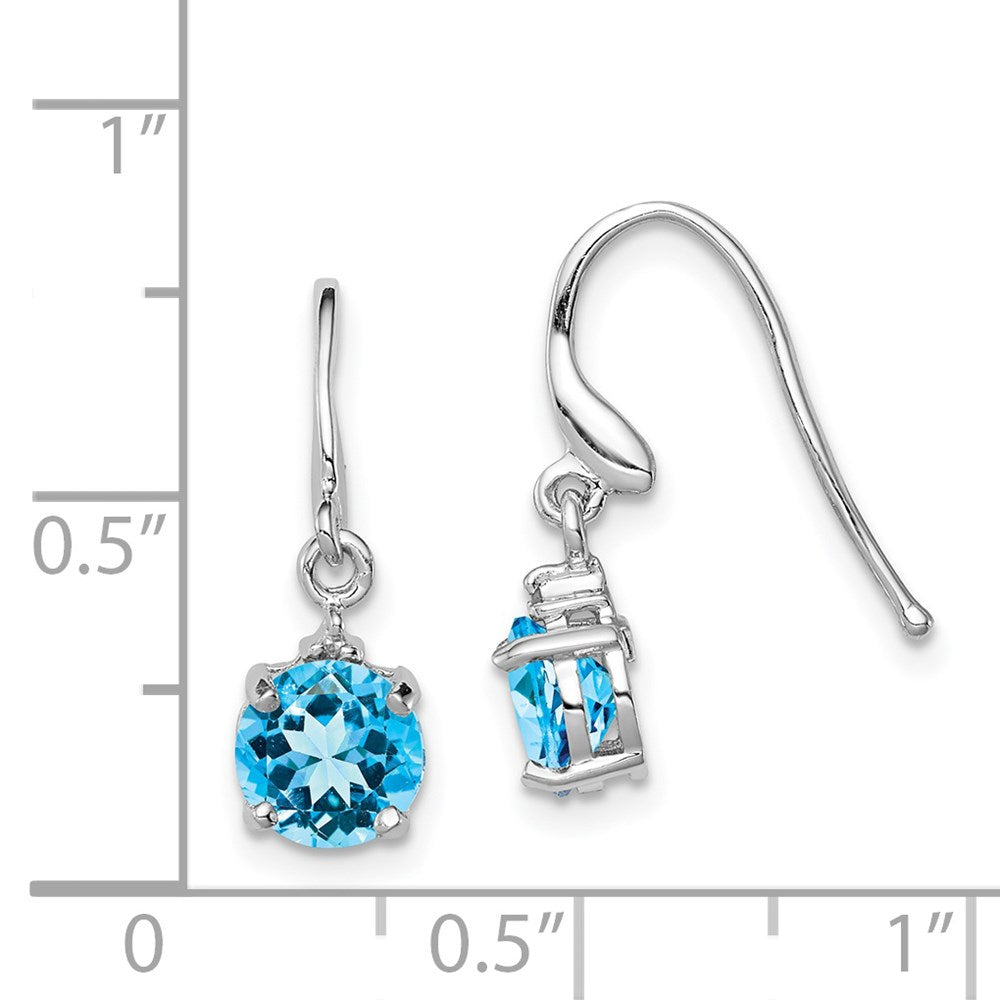 QDX531 Sterling Silver Rhodium-plated Blue Topaz and Diamond Wire Earrings