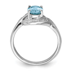 Sterling Silver Rhodium Light Swiss Blue Topaz & Diamond Ring
