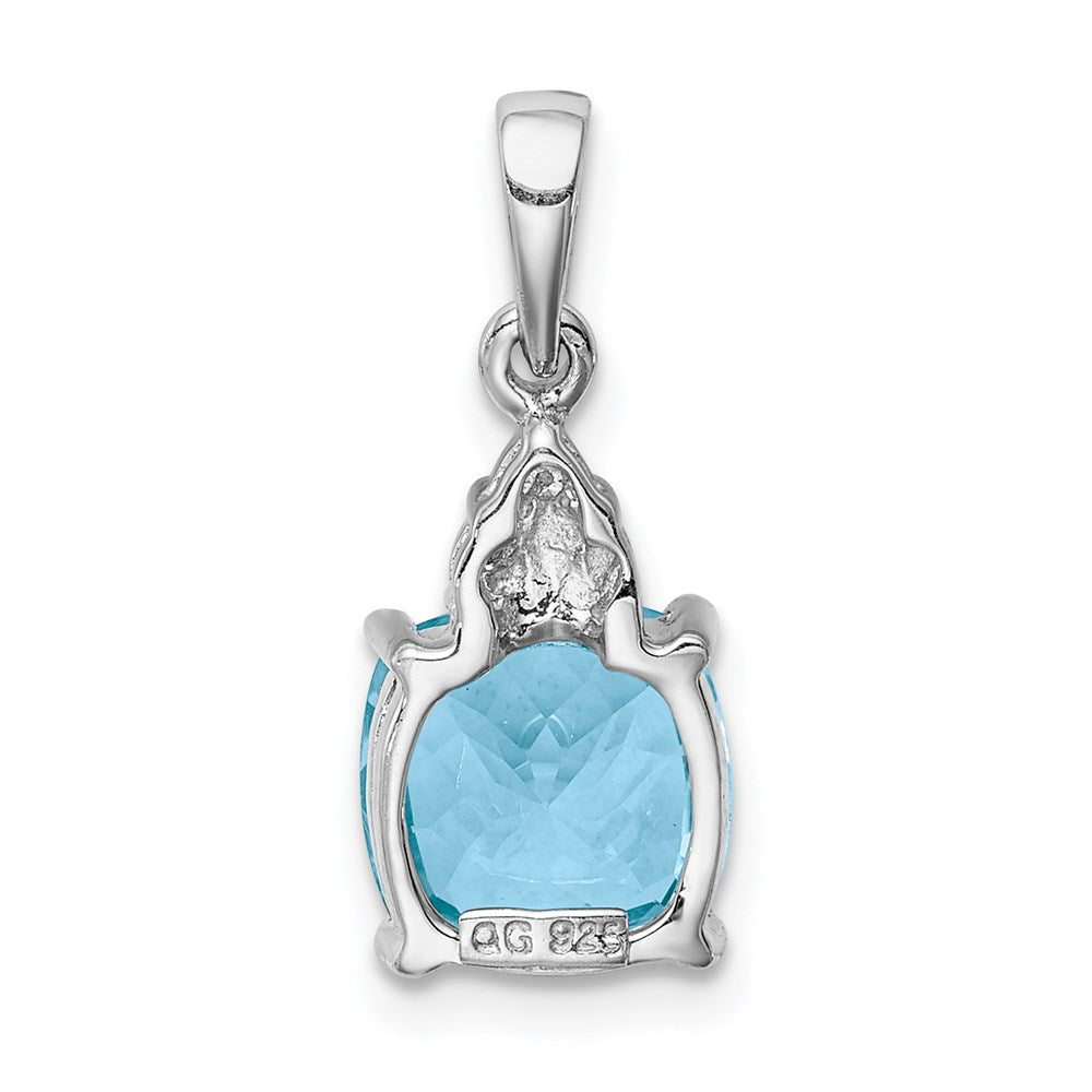 Sterling Silver Rhodium Lt Swiss Blue Topaz & Diamond Pendant QDX537