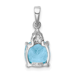 Sterling Silver Rhodium Lt Swiss Blue Topaz & Diamond Pendant QDX537