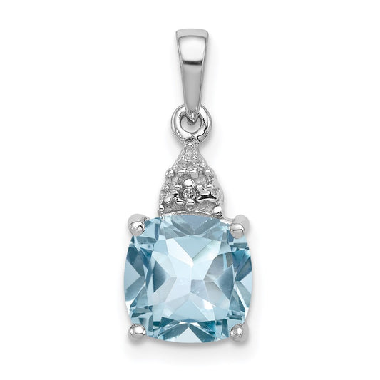 Sterling Silver Rhodium Lt Swiss Blue Topaz & Diamond Pendant QDX537