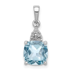Sterling Silver Rhodium Lt Swiss Blue Topaz & Diamond Pendant QDX537