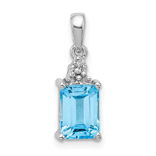 Sterling Silver Rhodium-plated Light Swiss Blue Topaz & Diamond Pendant QDX541