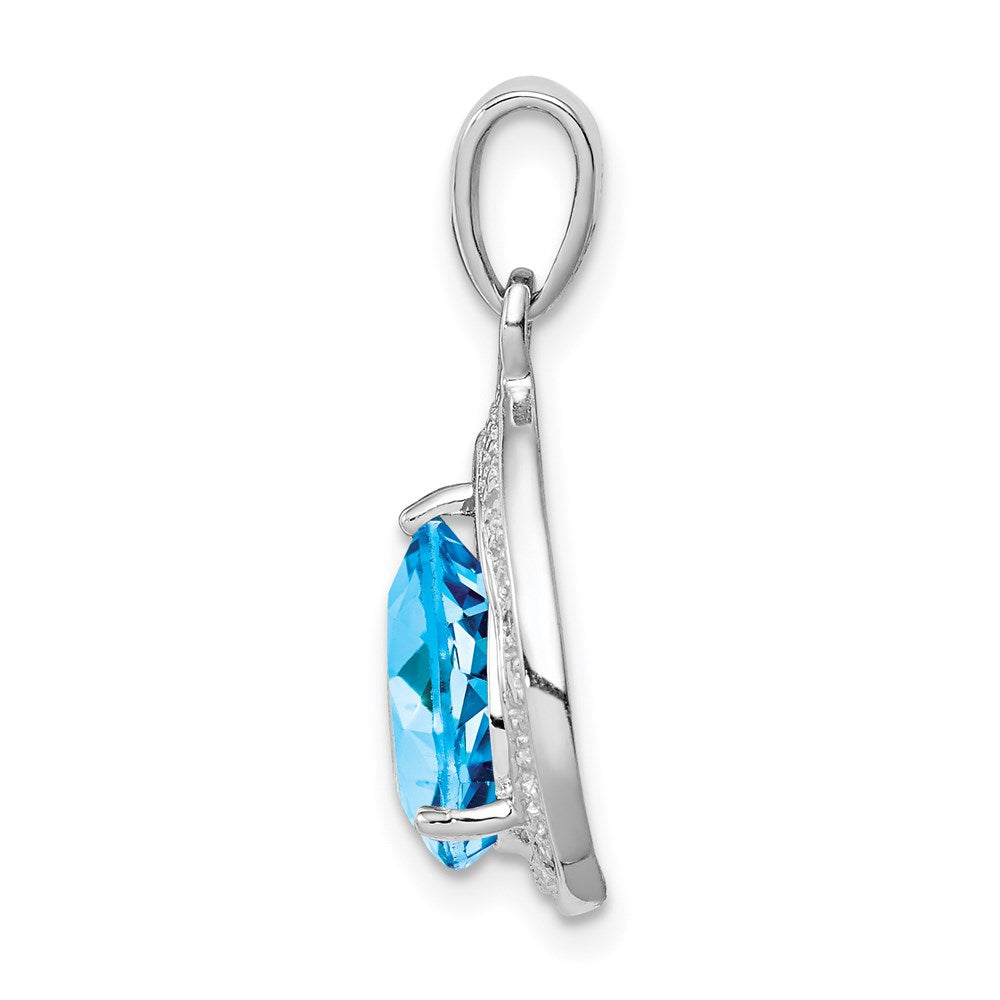 Sterling Silver Rhodium-plated Light Swiss Blue Topaz & Diamond Pendant QDX543