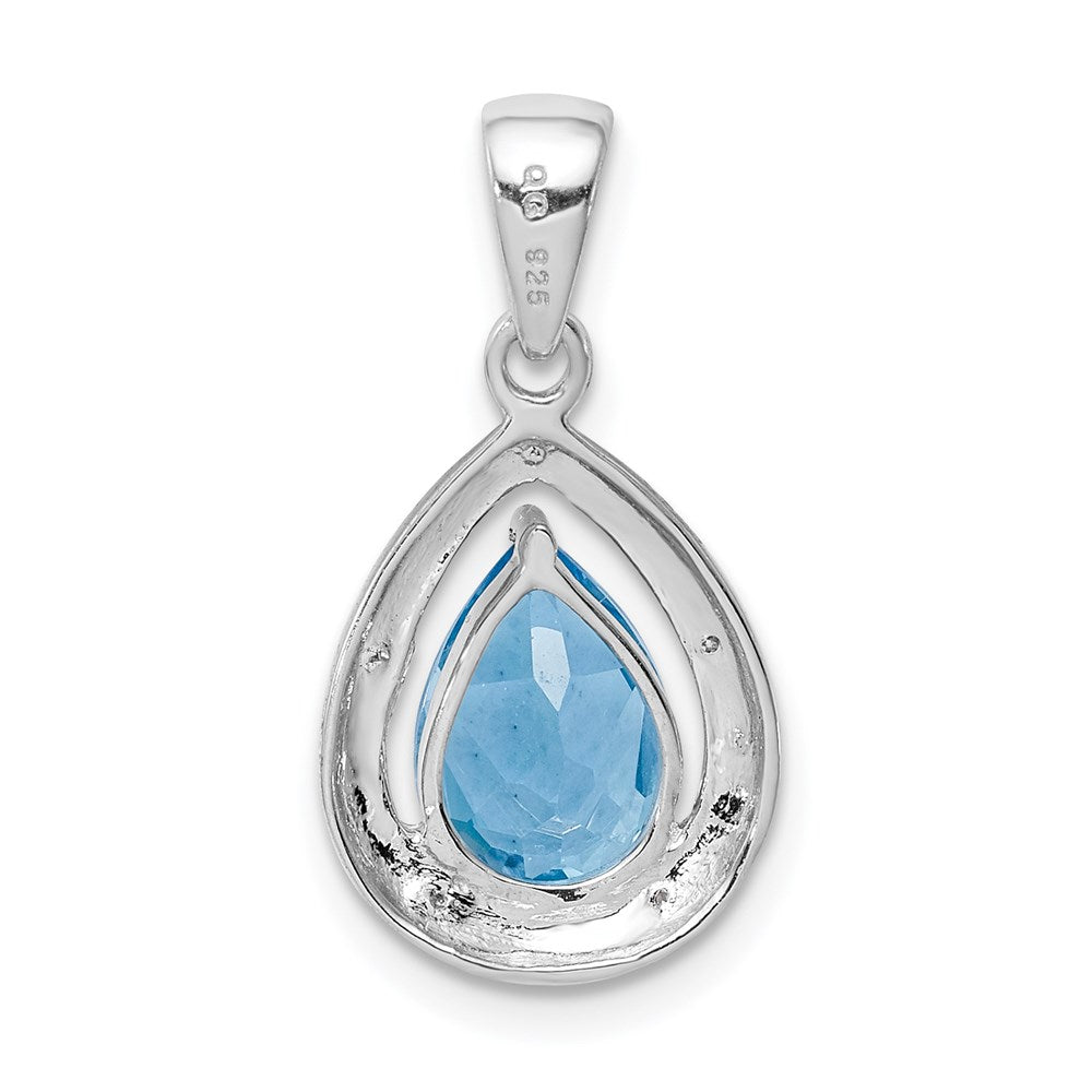 Sterling Silver Rhodium-plated Light Swiss Blue Topaz & Diamond Pendant QDX543