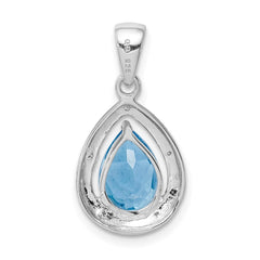 Sterling Silver Rhodium-plated Light Swiss Blue Topaz & Diamond Pendant QDX543