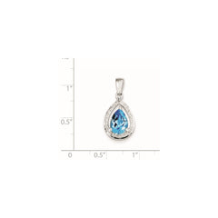 Sterling Silver Rhodium-plated Light Swiss Blue Topaz & Diamond Pendant QDX543