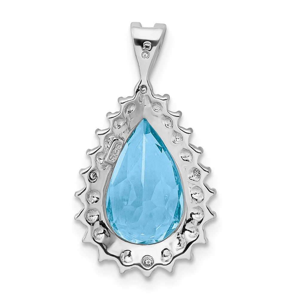 Sterling Silver Rhodium-plated Light Swiss Blue Topaz Diamond Pendant QDX553