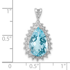 Sterling Silver Rhodium-plated Light Swiss Blue Topaz Diamond Pendant QDX553