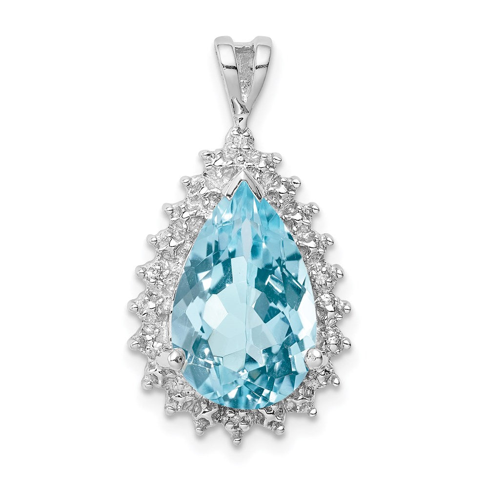 Sterling Silver Rhodium-plated Light Swiss Blue Topaz Diamond Pendant QDX553