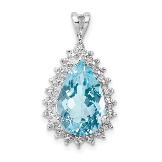 Sterling Silver Rhodium-plated Light Swiss Blue Topaz Diamond Pendant QDX553