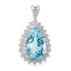 Sterling Silver Rhodium-plated Light Swiss Blue Topaz Diamond Pendant QDX553
