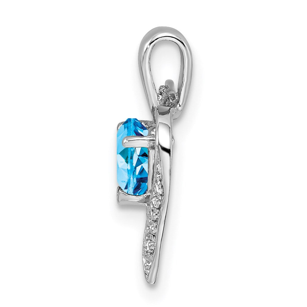 Sterling Silver Rhodium Heart Swiss Blue Topaz & Diamond Heart Pendant QDX556