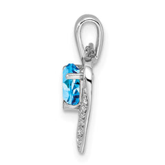Sterling Silver Rhodium Heart Swiss Blue Topaz & Diamond Heart Pendant QDX556