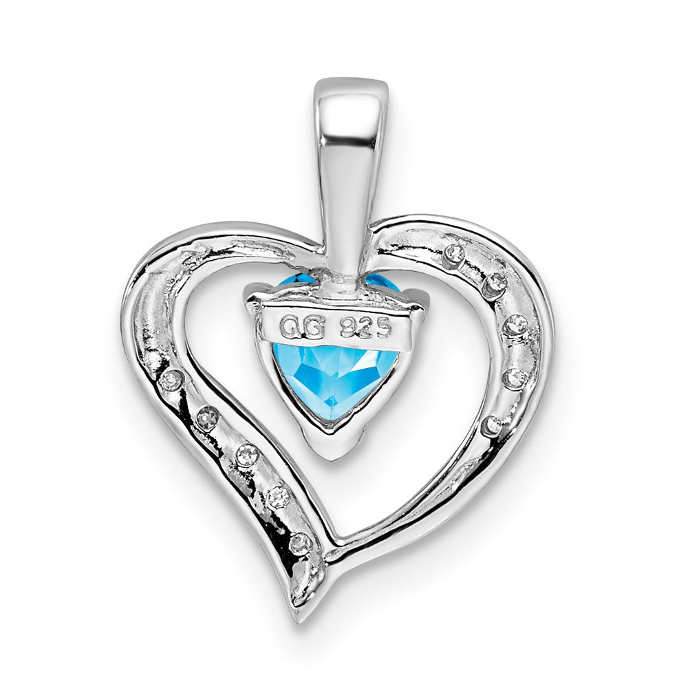 Sterling Silver Rhodium Heart Swiss Blue Topaz & Diamond Heart Pendant QDX556