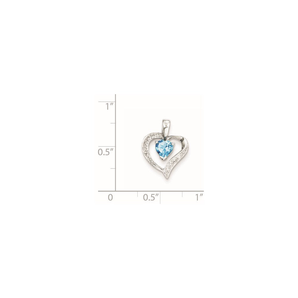 Sterling Silver Rhodium Heart Swiss Blue Topaz & Diamond Heart Pendant QDX556