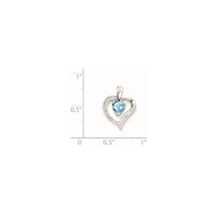 Sterling Silver Rhodium Heart Swiss Blue Topaz & Diamond Heart Pendant QDX556
