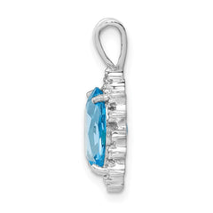 Sterling Silver Rhodium-plated Oval Swiss Blue Topaz & Diamond Pendant QDX557