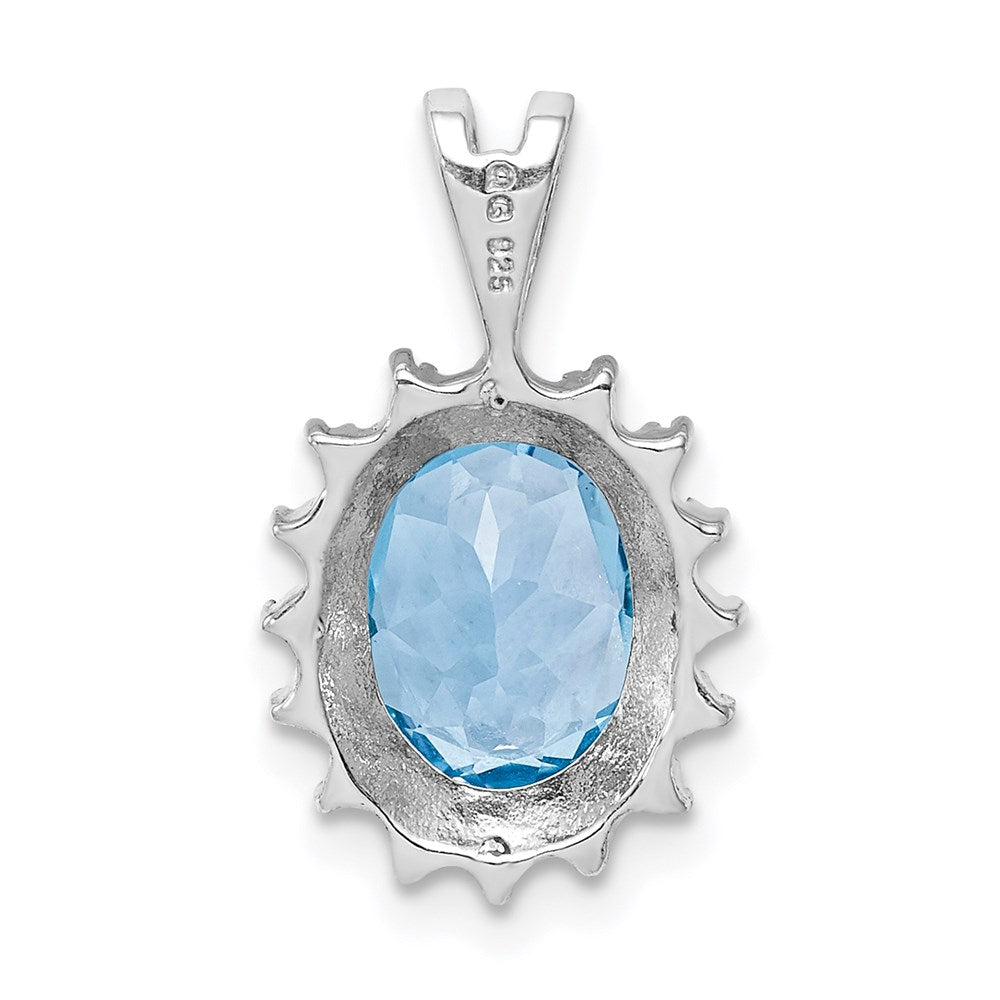 Sterling Silver Rhodium-plated Oval Swiss Blue Topaz & Diamond Pendant QDX557