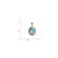 Sterling Silver Rhodium-plated Oval Swiss Blue Topaz & Diamond Pendant QDX557