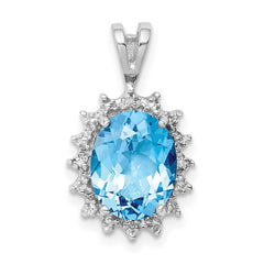 Sterling Silver Rhodium-plated Oval Swiss Blue Topaz & Diamond Pendant QDX557