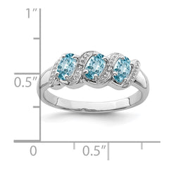 Sterling Silver Rhodium Light Swiss Blue Topaz & Diamond Ring