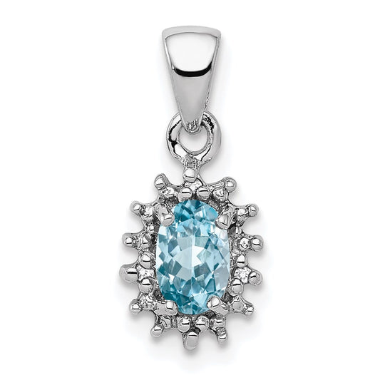 Sterling Silver Rhodium Light Swiss Blue Topaz & Diamond Pendant QDX572