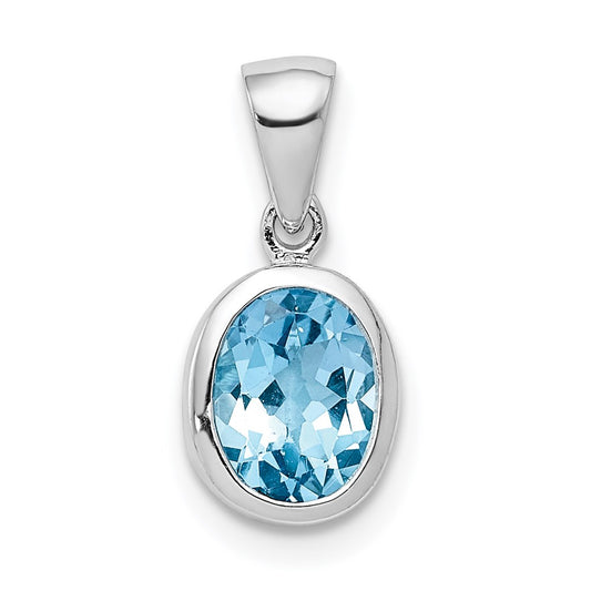 Sterling Silver Rhodium Light Swiss Blue Topaz Pendant QDX573