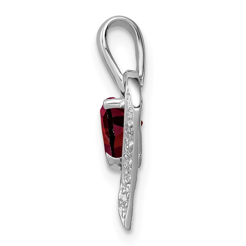 Sterling Silver Rhodium Heart Garnet & Diamond Heart Pendant QDX582