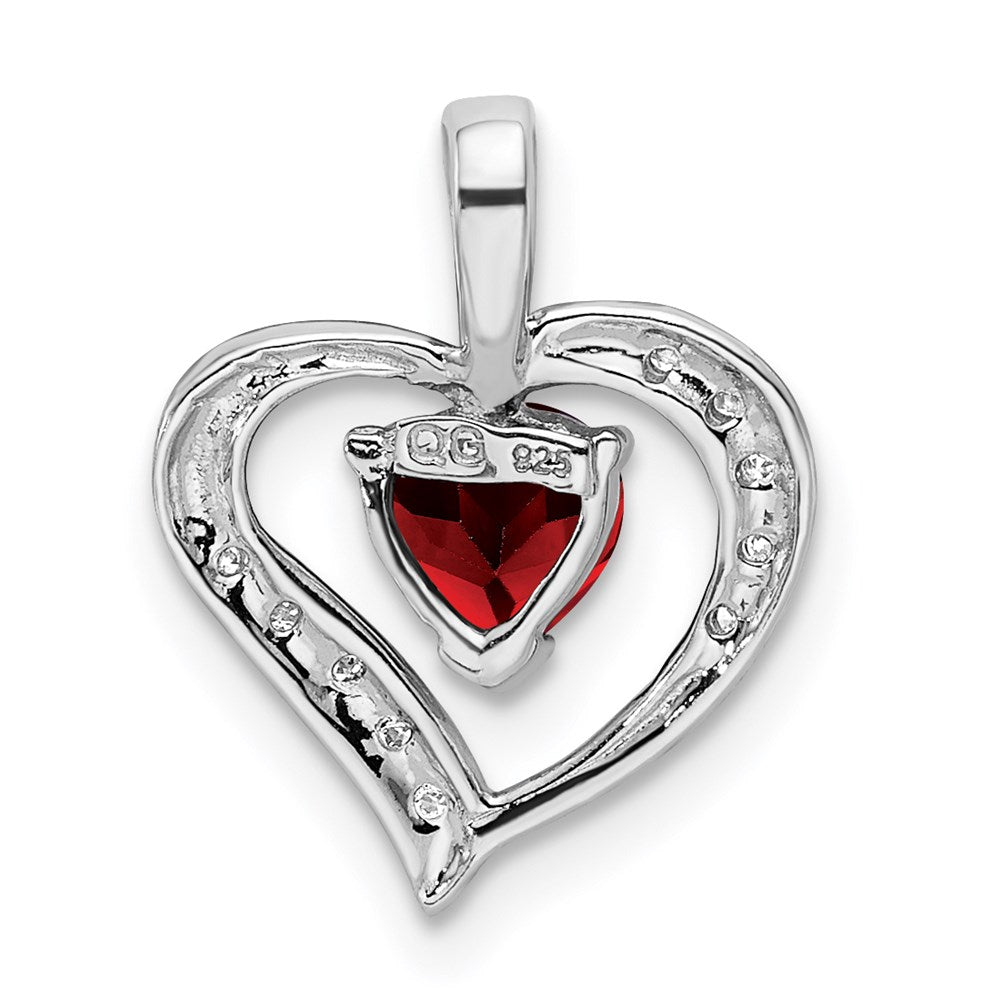 Sterling Silver Rhodium Heart Garnet & Diamond Heart Pendant QDX582