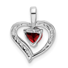 Sterling Silver Rhodium Heart Garnet & Diamond Heart Pendant QDX582
