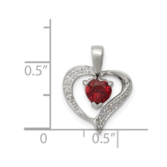 Sterling Silver Rhodium Heart Garnet & Diamond Heart Pendant QDX582